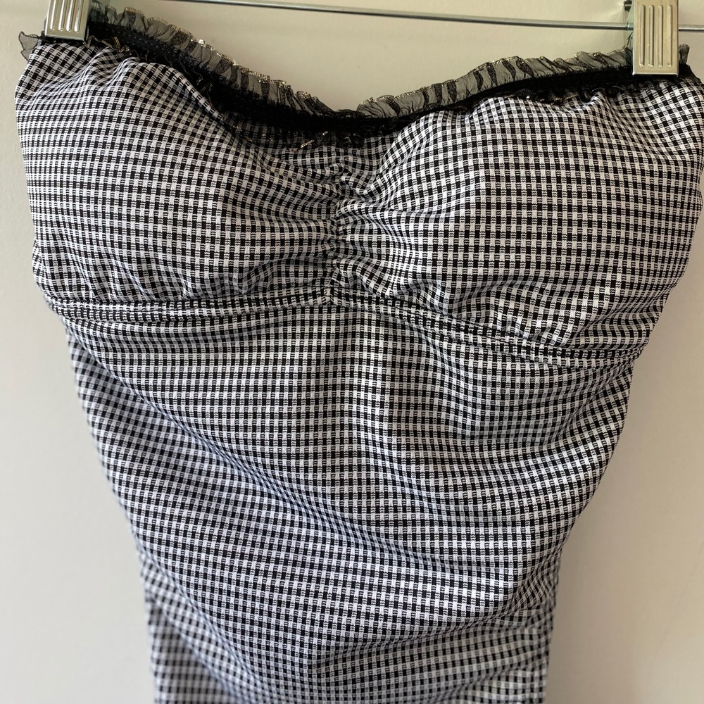 Guess Black and White Gingham Strapless One-Piece Swimsuit